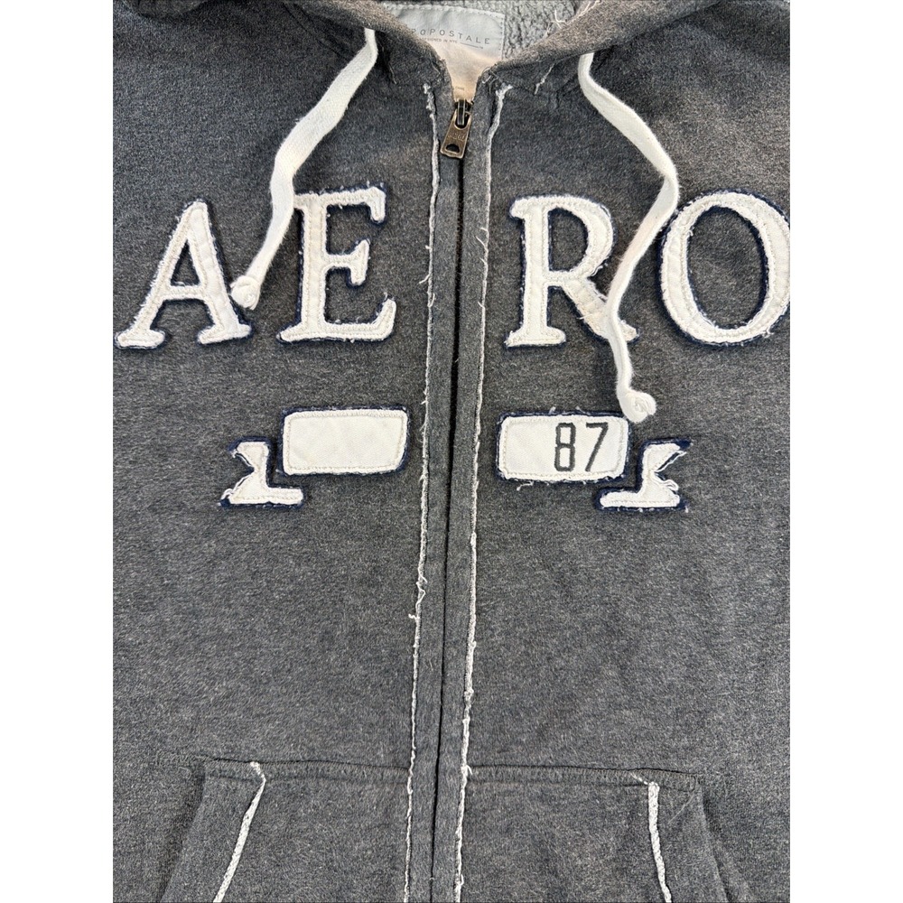 Aeropostale Sherpa Lined Hoodie Men's M Gray Full Zip Distressed - Picture 3 of 12